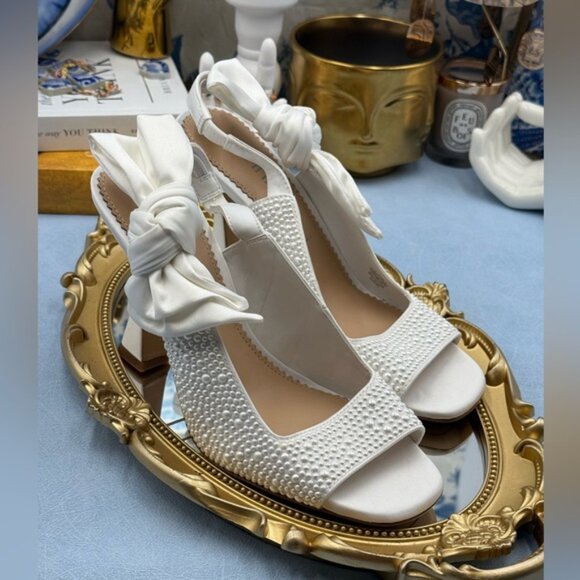 🆕 GIANNI BINI 🧿 NWOB Coray Pearl Embellished Satin Bow Slingback, Sz 7.5 - Picture 7 of 16